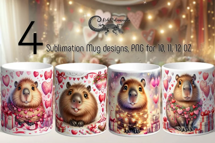 Valentine animals | 4 cute capybara mug designs