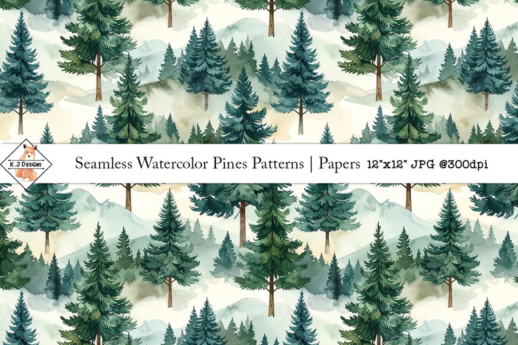 Seamless Watercolor Pine Tree Pattern