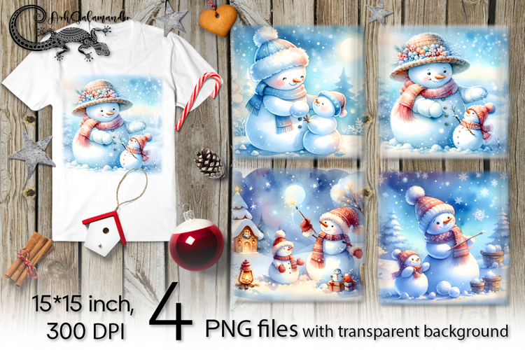 Christmas Snowman | 4 Xmas PNG Sublimation designs P