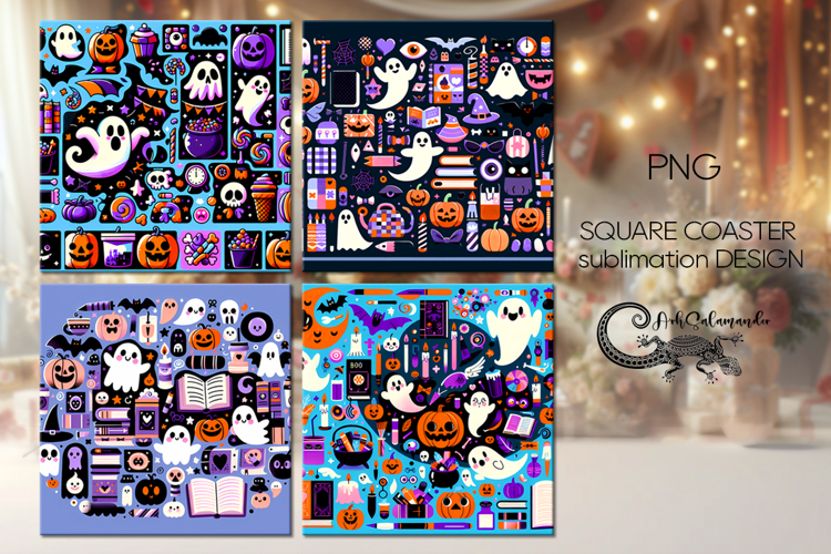 Funny halloween | 4 square coaster sublimation designs