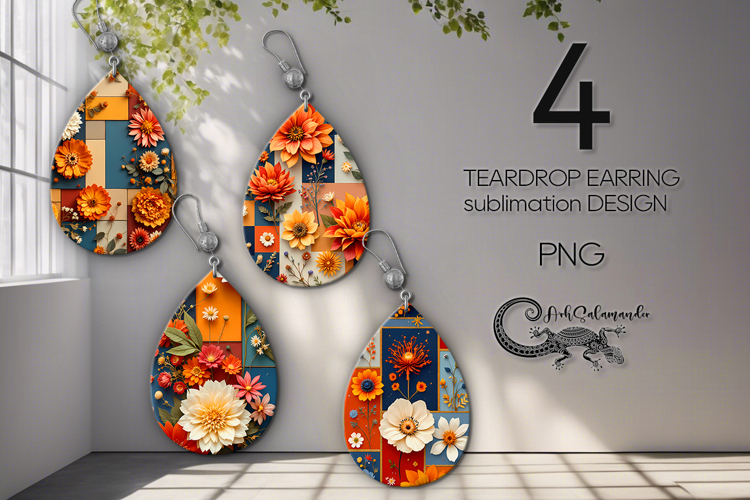 Autumn 3D flowers | 4 Fall Teardrop earring designs, PLUS