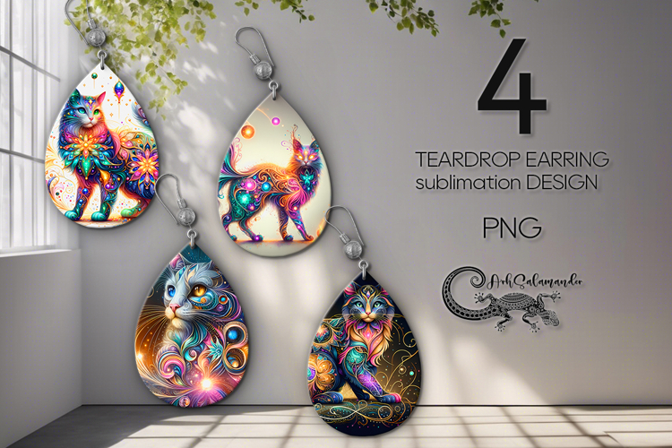 Fantasy Cat | cartoon Teardrop earring sublimation design PL