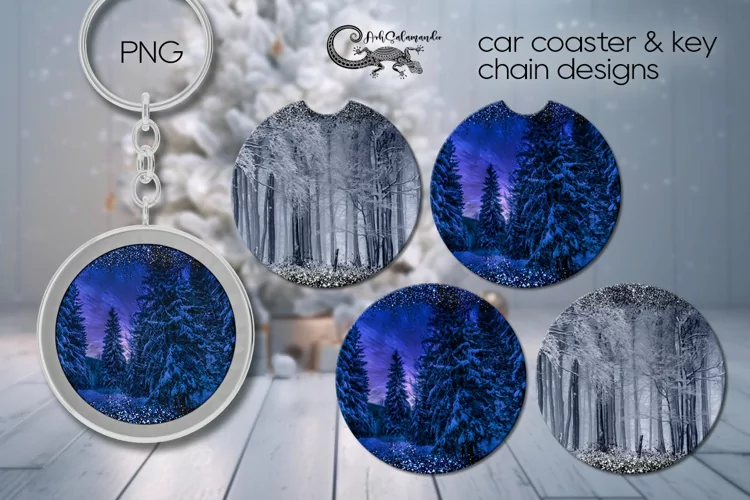 Christmas landscape | Car coaster & key chain sublimation PL