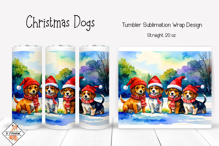 Christmas Dogs Tumbler Sublimation Wrap Design