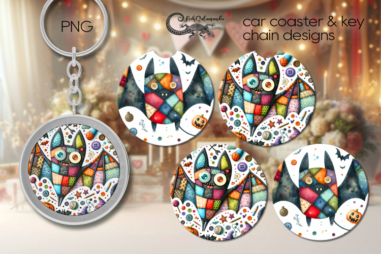 Halloween patchwork | spooky car coaster & key chain designs