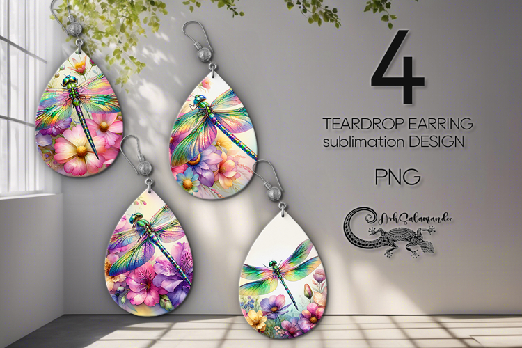 Magic Dragonfly | 4 Sublimation Teardrop earrings designs