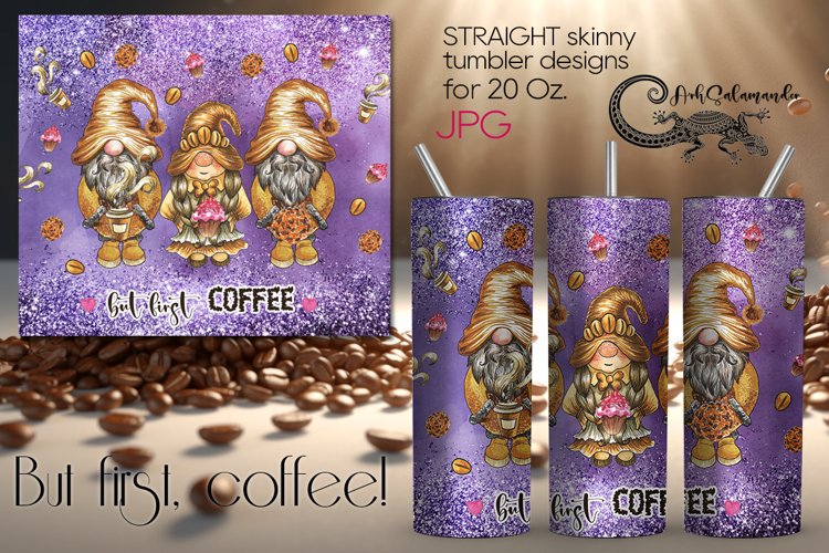 Coffee gnome | Skinny tumbler Sublimation design PLUS4