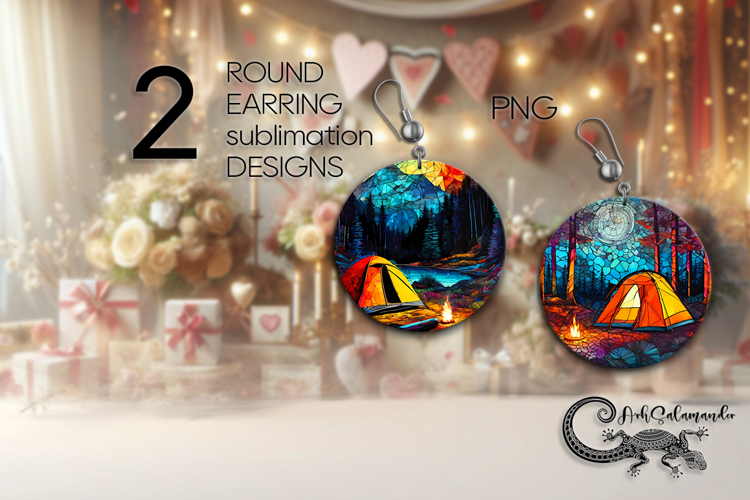 Tent in forest | Round earring sublimation design PL4