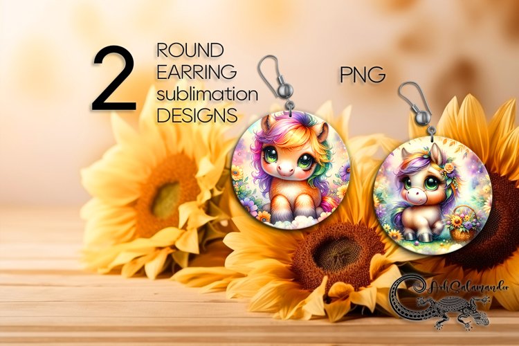 Rainbow animals | Round earring Sublimation design PLUS4