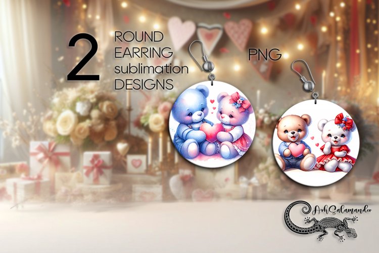 Valentine teddy bear | love Round Earring Sublimation P2