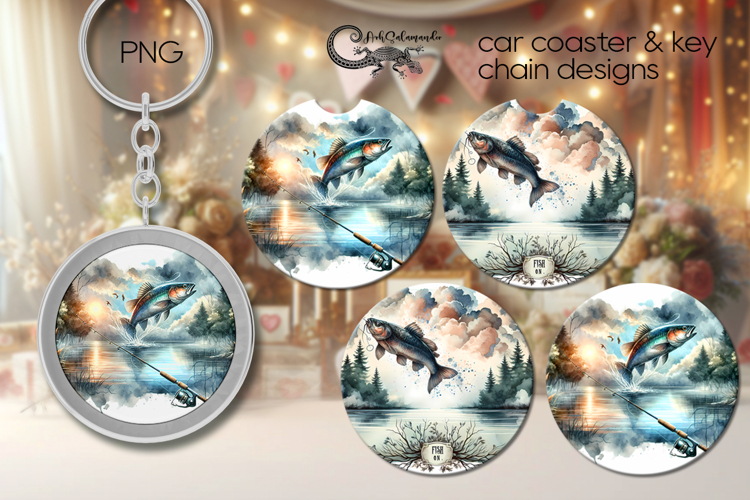 Fish On | fishing coaster & key chain sublimation design P4