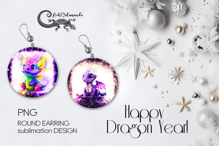 New year Dragon | Sublimation round earring design PLUS4