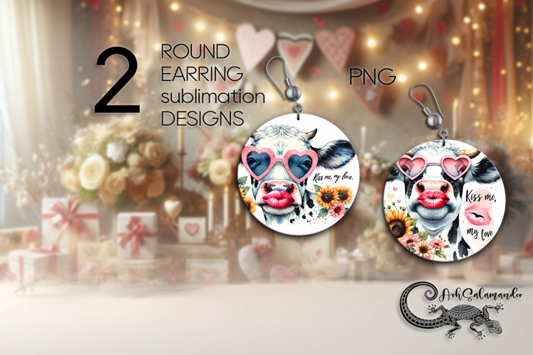 Cow & flowers | Round earring Sublimation designs PL4