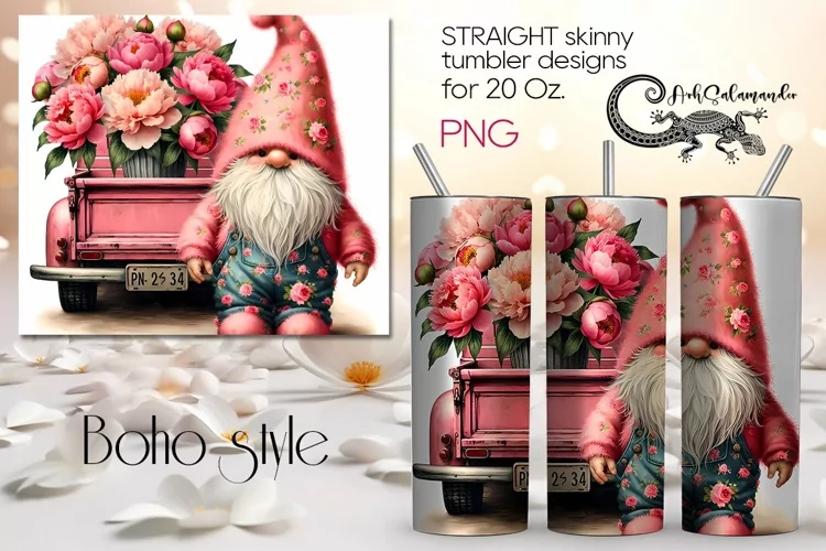 Gnome & pion | spring Skinny tumbler Sublimation design PL4