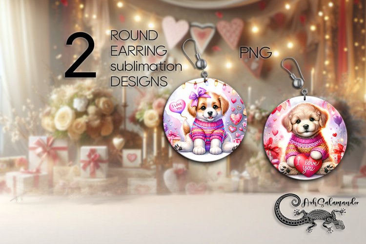 Valentine puppy | Round Earring Sublimation design P2