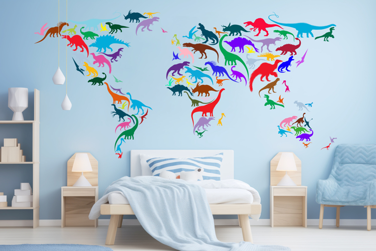 Detailed Multicolor Dinosaur World Map