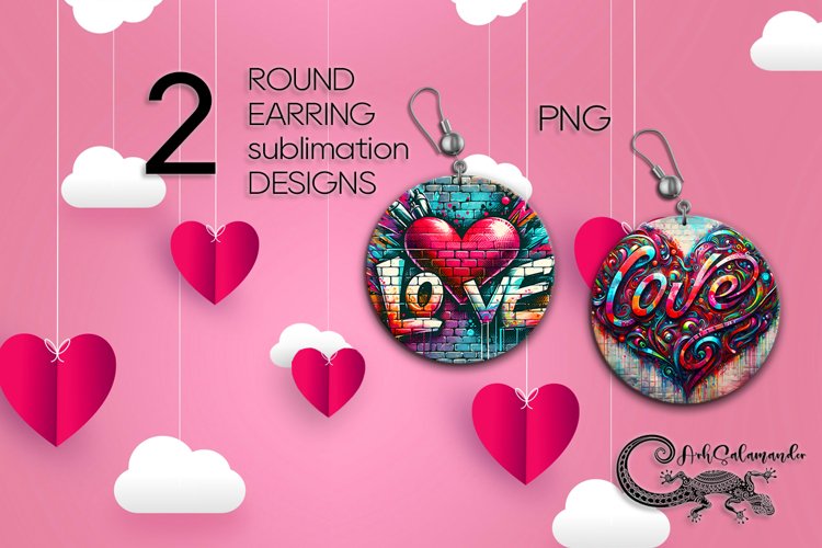 Valentine inscription | 2 Sublimation round earring designs4