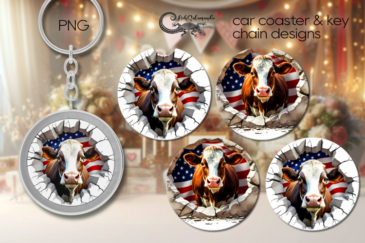 Cow & wall | style Car coaster & key chain sublimation PL4