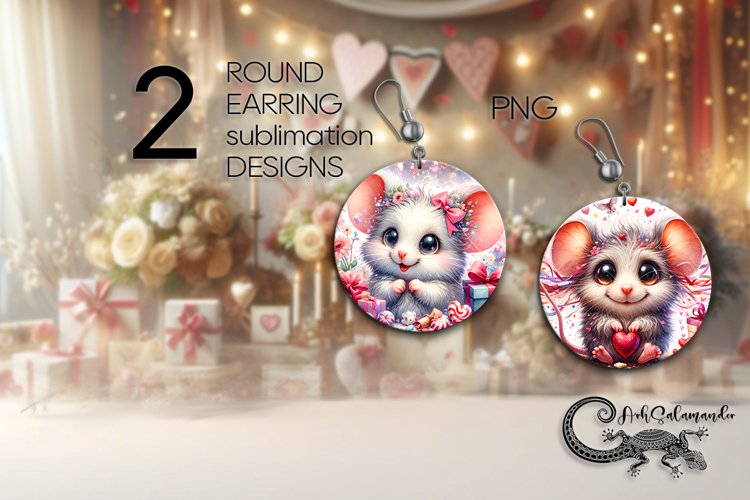Valentine mouse | 2 Round Earring Sublimation design 2