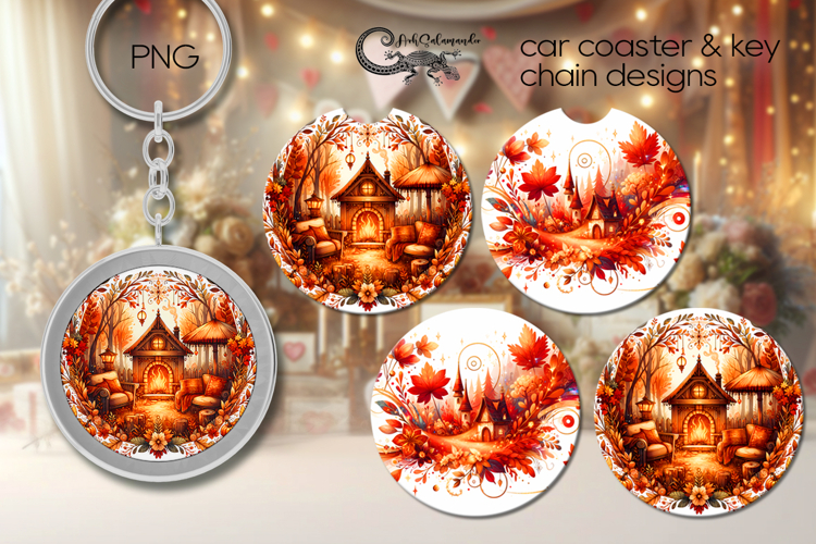 Golden Autumn | Fall Car coaster & key chain design PL4