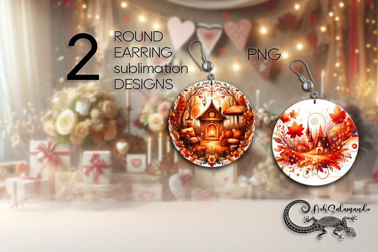 Golden Autumn | Round Earring Sublimation designs PL4