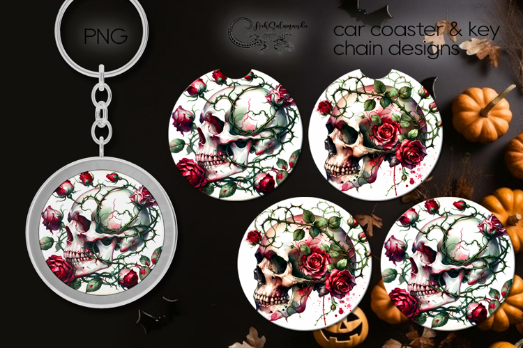 Gothic skulls | coaster & key chain sublimation design P4