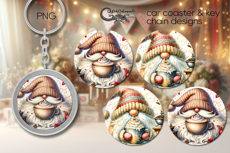 Coffee Gnomes | watercolor Car coaster   key chain design P4