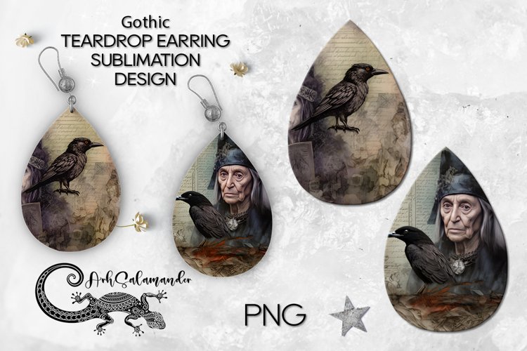 Gothic crow | Halloween teardrop earring sublimation PLUS4