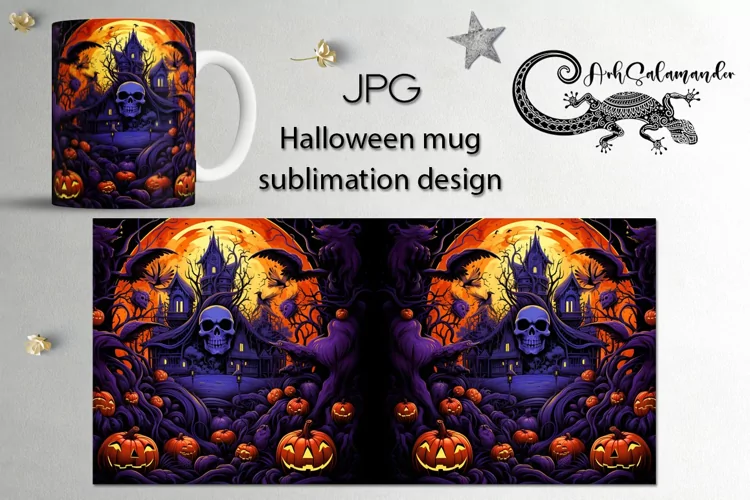 Bright Halloween | Hand drawn Sublimation Mug design, PLUS4