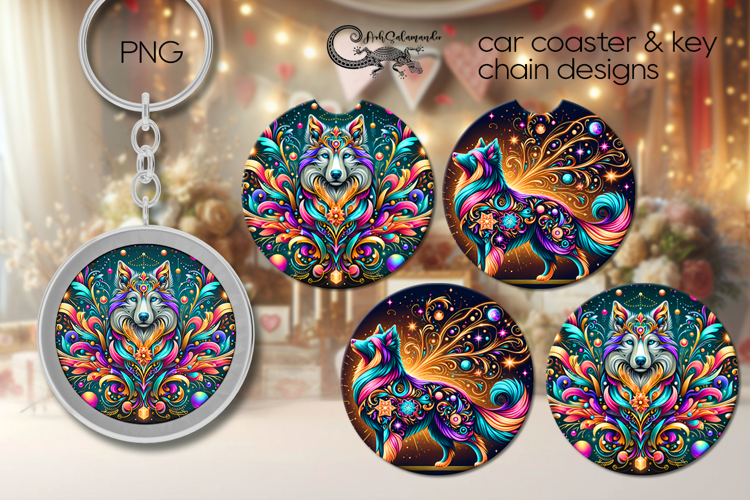 Fantasy dogs | Cartoon Car coaster & key chain designs PL4