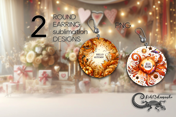 Hello Autumn | Round Earring Sublimation designs, PL4