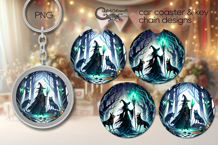 Halloween landscape | Car coaster & key chain design PL4