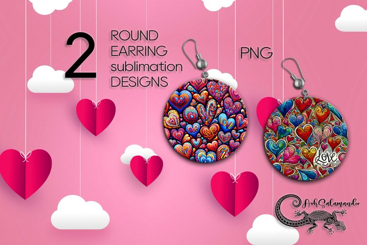 Valentine hearts shabby chic | Sublimation round earring P4