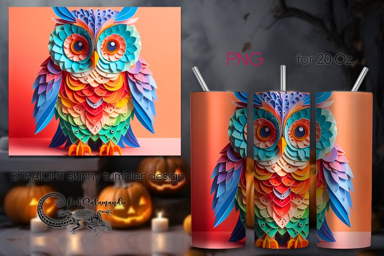 3D papercut Owl | skinny tumbler Sublimation design PLUS4