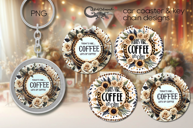 Coffee   flowers | Car coaster   key chain sublimation PL4