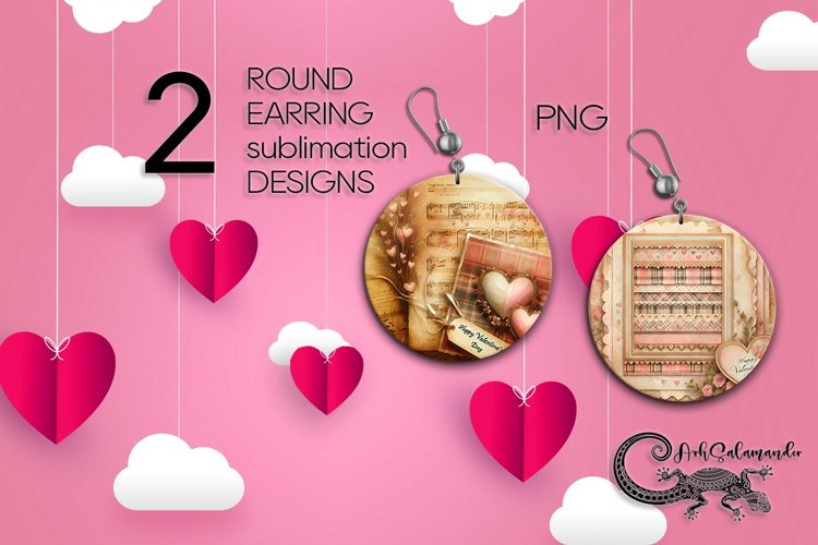 Valentine hearts shabby chic | Sublimation round earring P4