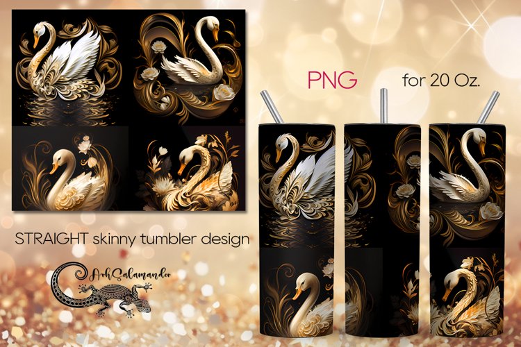 Swan | black & gold skinny tumbler Sublimation design PLUS4