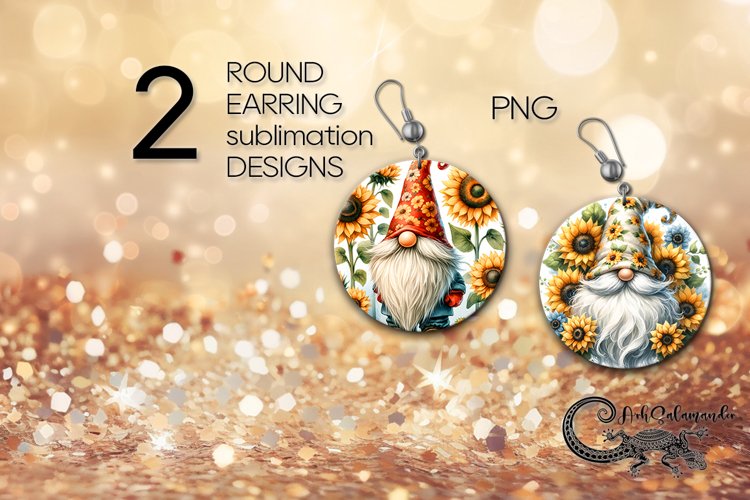 Gnome & Sunflowers | Round earring Sublimation design PLUS2