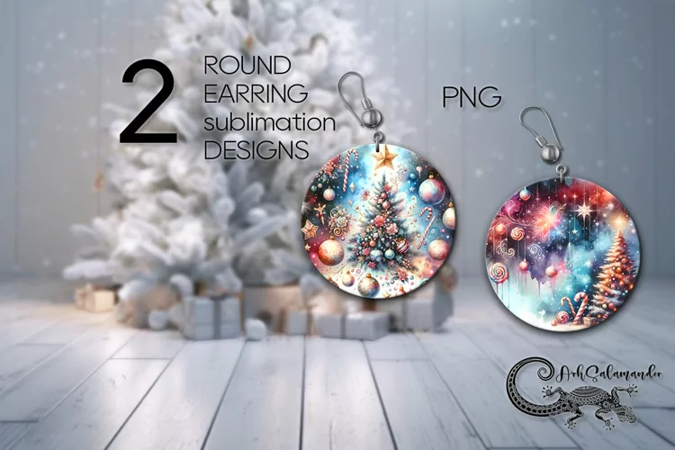 Celestial Christmas | Round earring Sublimation design PLUS4