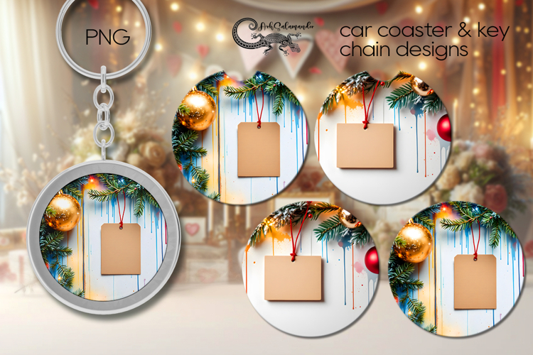 Christmas flatlay | xmas Car coaster & key chain design P4