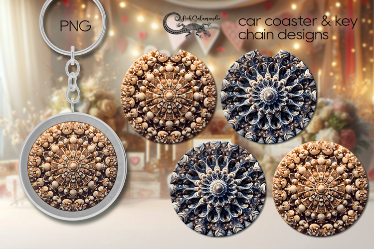 Mandala | mystic car coaster & key chain design PL4, PNG