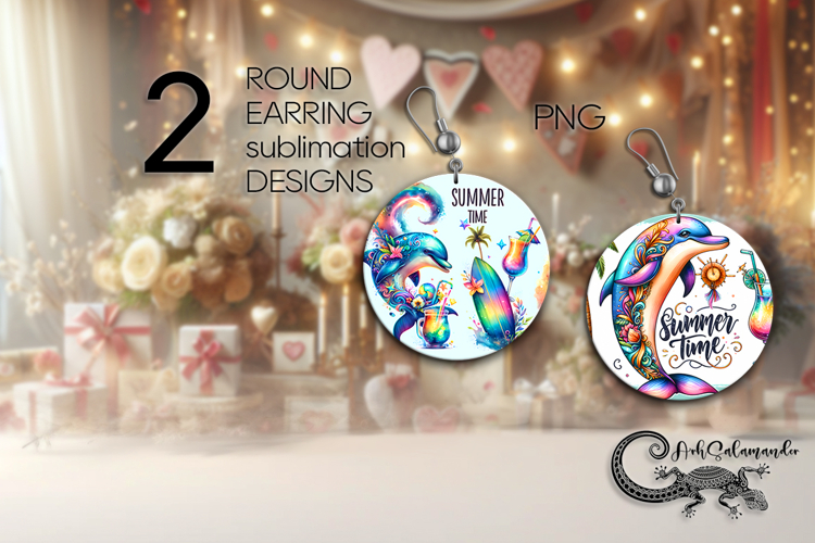 Beach, summer time | Sublimation round earring design PL4