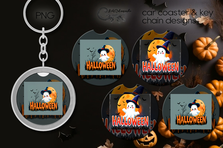 Cute ghost 2 | Halloween Car coaster & key chain design P4