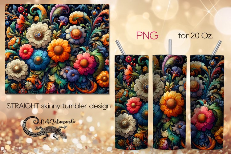 Flowers, black background | tumbler Sublimation design PLUS4