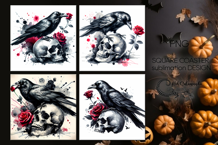 Gothic Skulls | Halloween square coaster sublimation