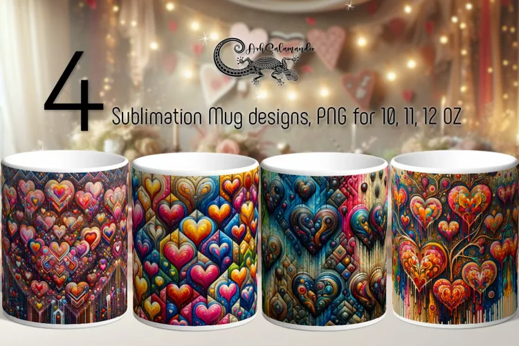 Boho Hearts | 4 Valentine Sublimation Mug designs PL