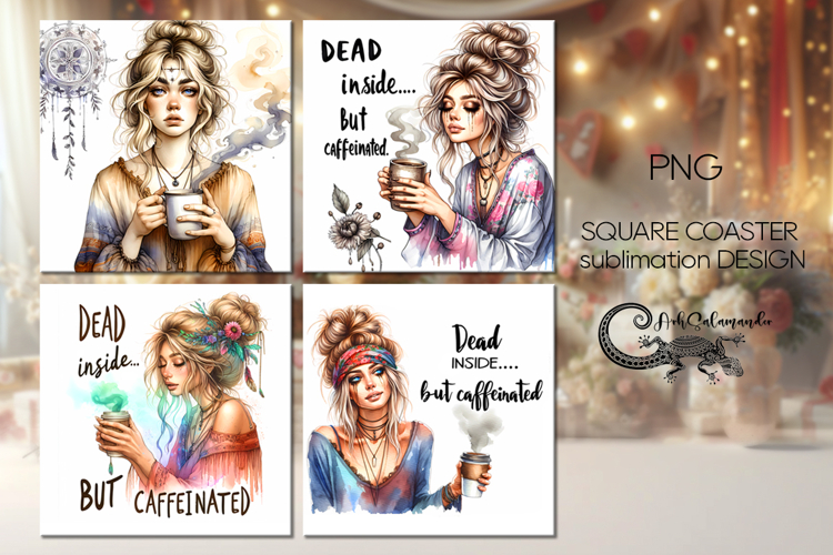 Coffee girl | 4 square coaster sublimation designs PL