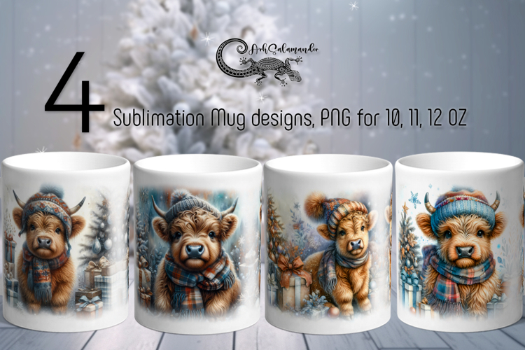 Christmas cow | 4 vintage Sublimation Mug design PLUS