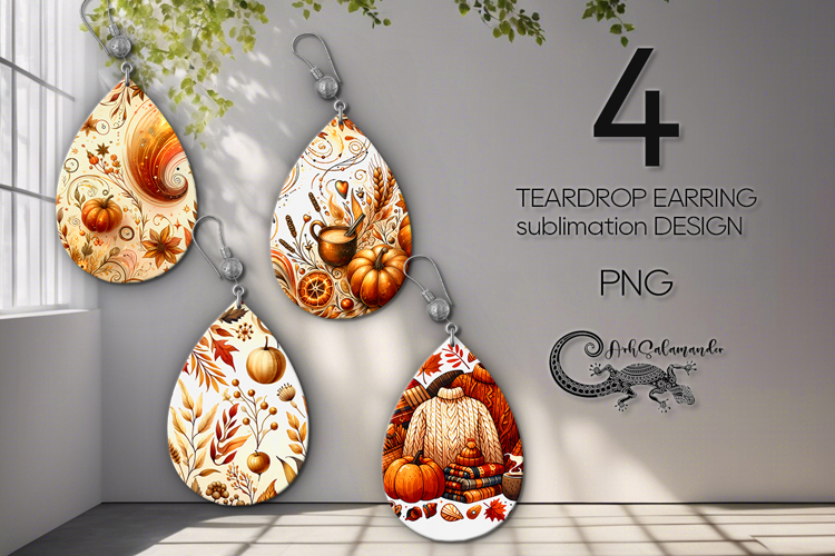 Golden Autumn | fall Teardrop earring sublimation design P