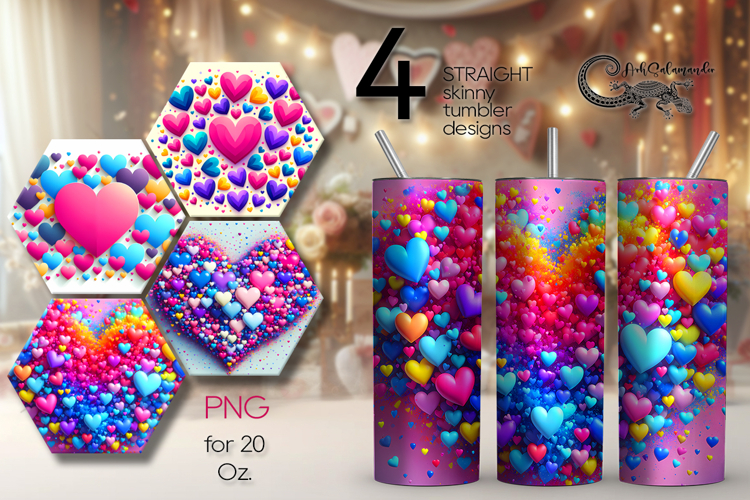 Love Hearts | 4 Skinny tumbler sublimation designs